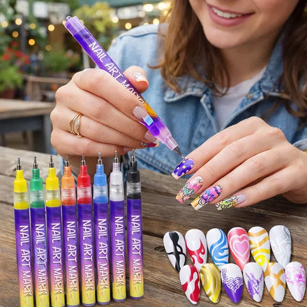 Doodle & Design Nail Markers โ 12 Colors (No Mess, Quick Dry)