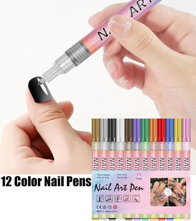 12 Color Nail Art Pen Set – Salon Nails at Home 💅